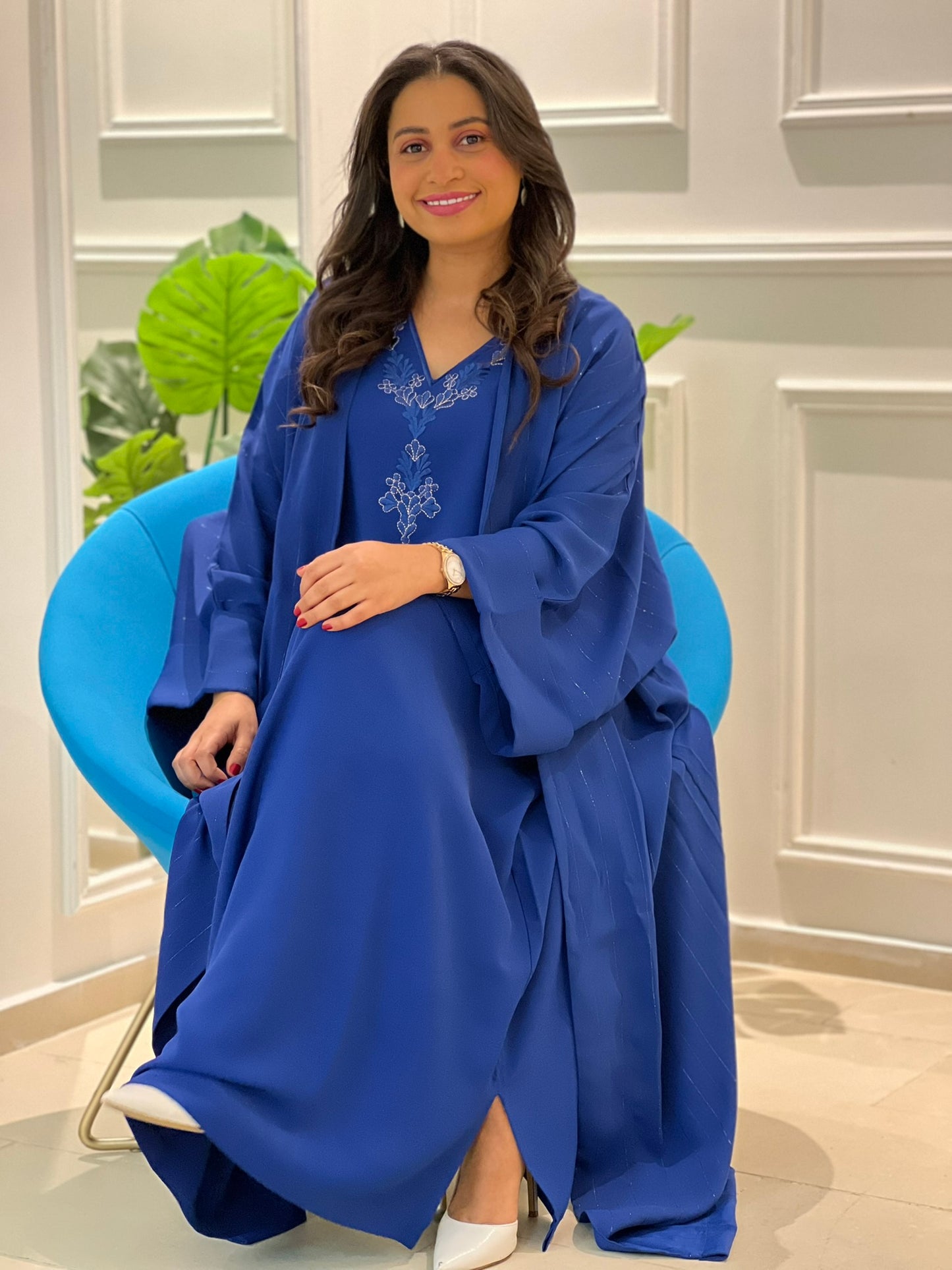 Ensemble 2 pièces : Gandoura & Abaya Bleu Royal ✨