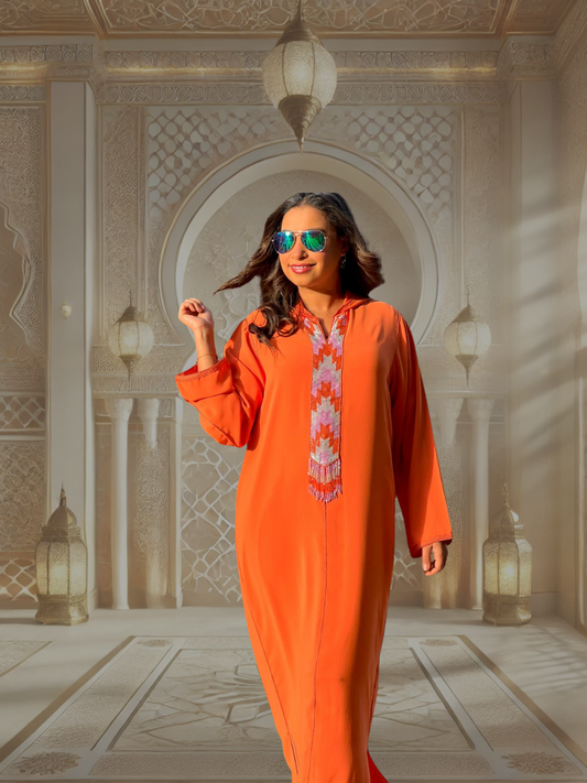 Modern Crepe Jellaba - Vibrant Orange