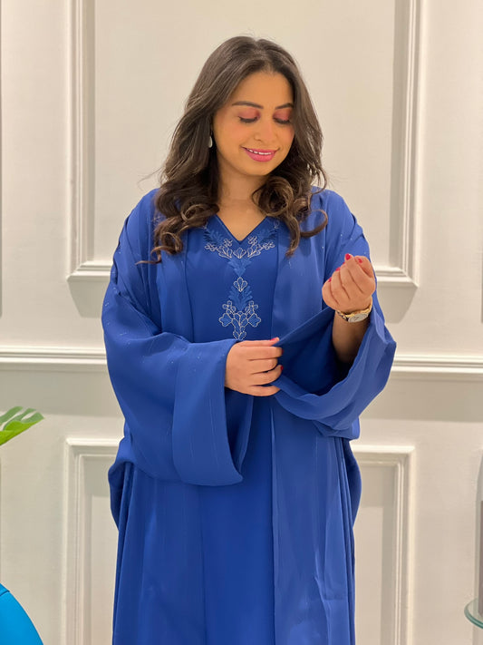 Ensemble 2 pièces : Gandoura & Abaya Bleu Royal ✨