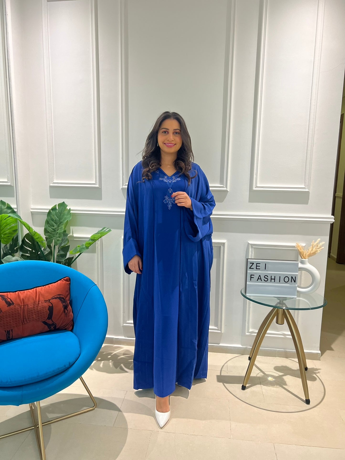 Ensemble 2 pièces : Gandoura & Abaya Bleu Royal ✨