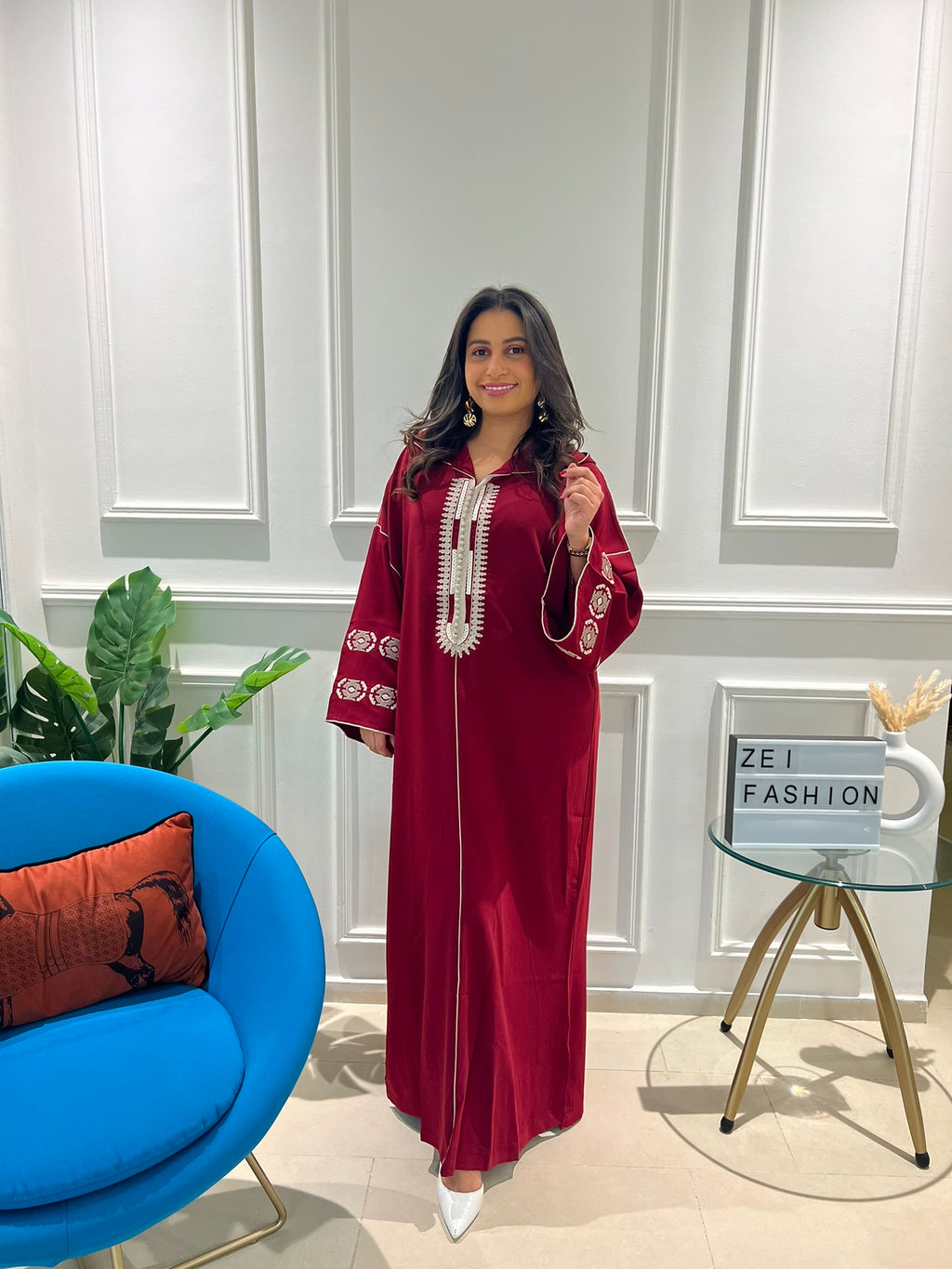 Jellaba Bordeau Élégante – Zeifashion