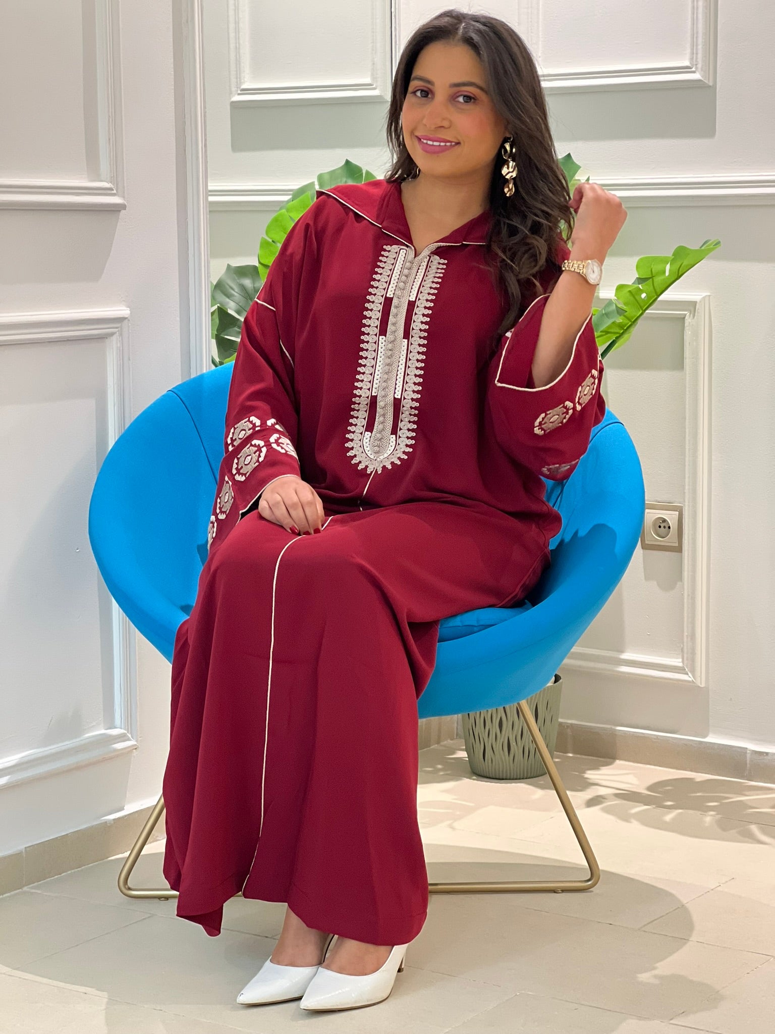 Jellaba Bordeau Élégante – Zeifashion