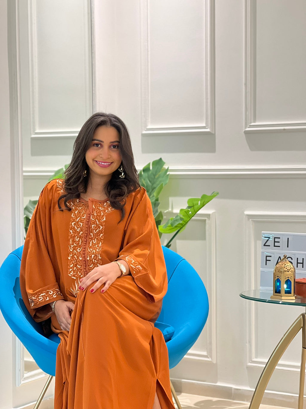 Gandoura Marocaine Élégante – Couleur Terracotta & Broderies Fines